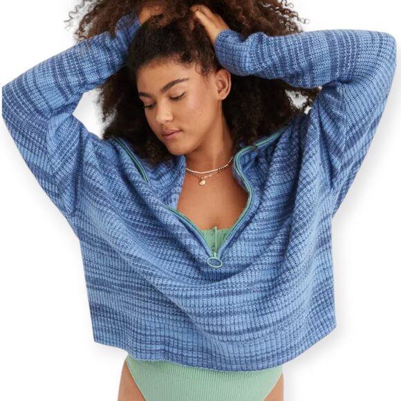 Aerie Womens Blue S Oversized Striped Wool Pullover Lounge Slouchy Sweater - Picture 1 of 14